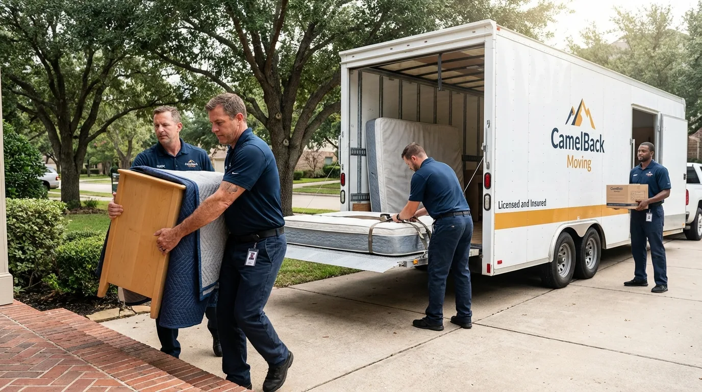 Crew loading residential truck for cross-state move from Boiling Springs, NC
